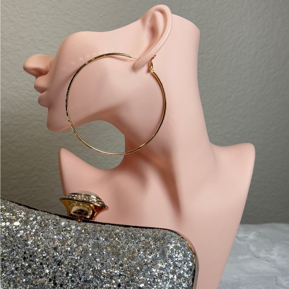 Shiny Gold Hoop Earrings - Picture 6 of 7